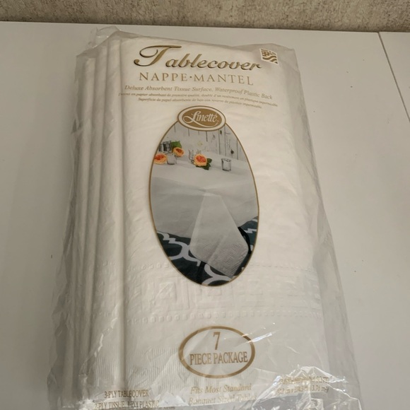 Linette Off White Tablecover 7-Piece Set 54” x 106” Absorbent Waterproof - Picture 1 of 8